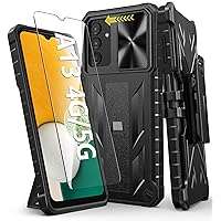 Case for Samsung Galaxy A13 5G: Military Grade Drop Proof Protection Rugged Protective A13 5G/4G Phone Cover with Belt Clip Holster Kickstand & Slide - Shockproof TPU Matte Textured Bumper - Black
