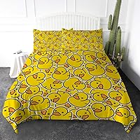 Duvet Cover Sets Yellow Rubber Duck Pattern Bedding Sets 3 Pieces Cute Comforter Cover Set Super Soft Bedspread for Kids Teens Adults (Queen)