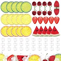 65pcs Realistic Artificial Watermelon Fake Lemon Slice Decoration Lifelike Simulation Strawberry Cherry Ice Cube for Indoor Fruit Bowl