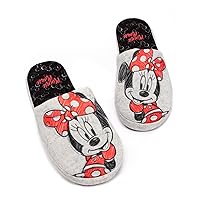 Disney Minnie Mouse Slippers Womens Slip-On Grey House Shoes
