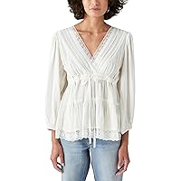 Lucky Brand Women's Babydoll Lace Trim Top