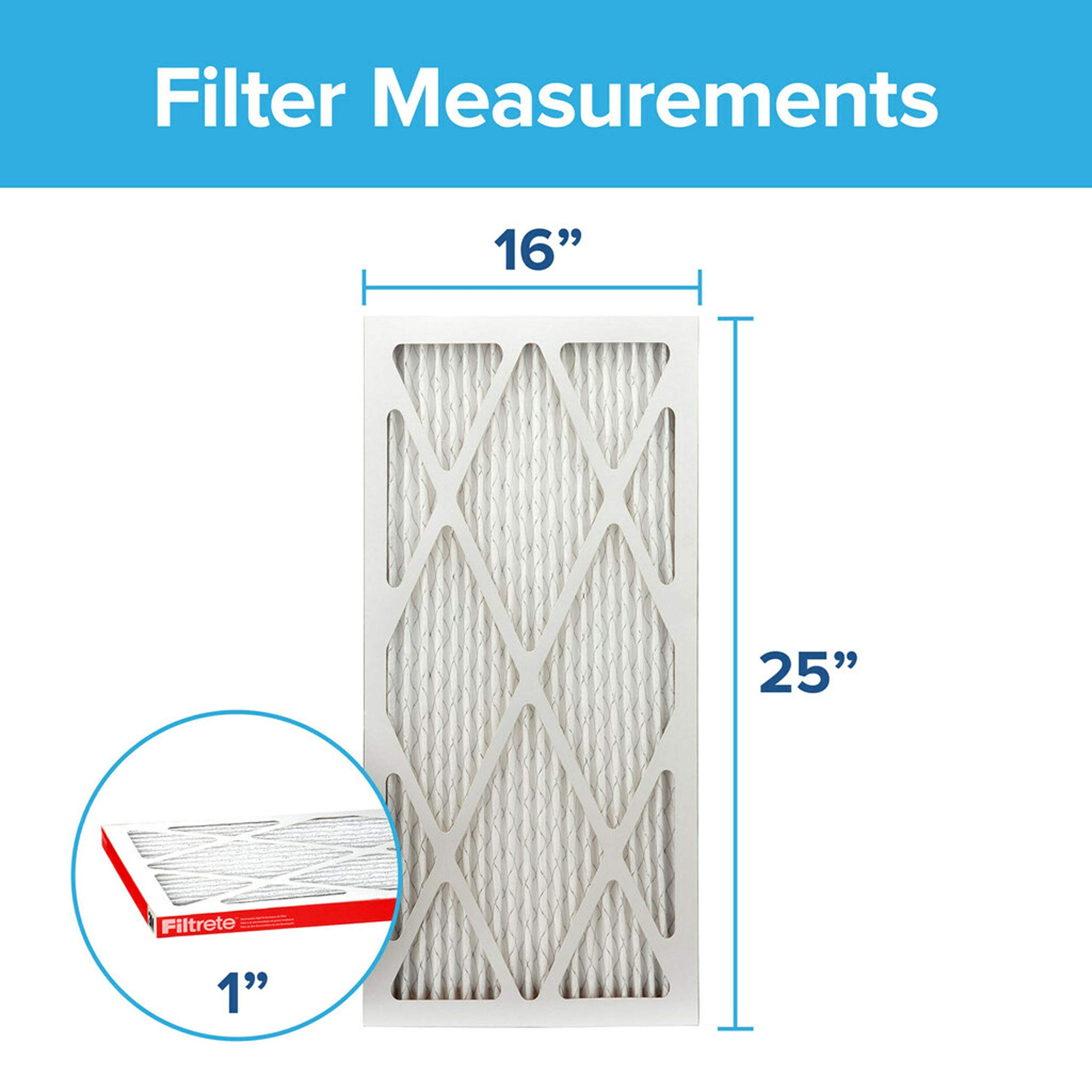Filtrete 16x25x1 Air Filter, MPR 1000, MERV 11, Micro Allergen Defense 3-Month Pleated 1-Inch Air Filters, 2 Filters