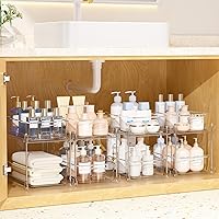 2 Tier Bathroom Storage Organizer, Vtopmart 4 Pack Clear Under Sink Organizers Vanity Counter Storage Container, Medicine Cabinet Drawers Bins, Pull-Out Organization with Track for Pantry, Kitchen