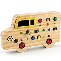 Wooden Toddler Toys Montessori Busy Board, Sensory Toys with Light up LED Sounds Buttons Wooden Car Kids Toys, Montessori Toys for 1+ Year Old Boy/Girl Stocking Stuffers
