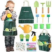 CUTE STONE Kids Gardening Tool Set, 20PCS Gardening Toys Includes Metal Rake,Fork,Trowel,Apron,Gloves,Watering Can,Tote Bag and Strickers, Garden Tool Kit for Kids, Outdoor Toys Gift for Boys Girls
