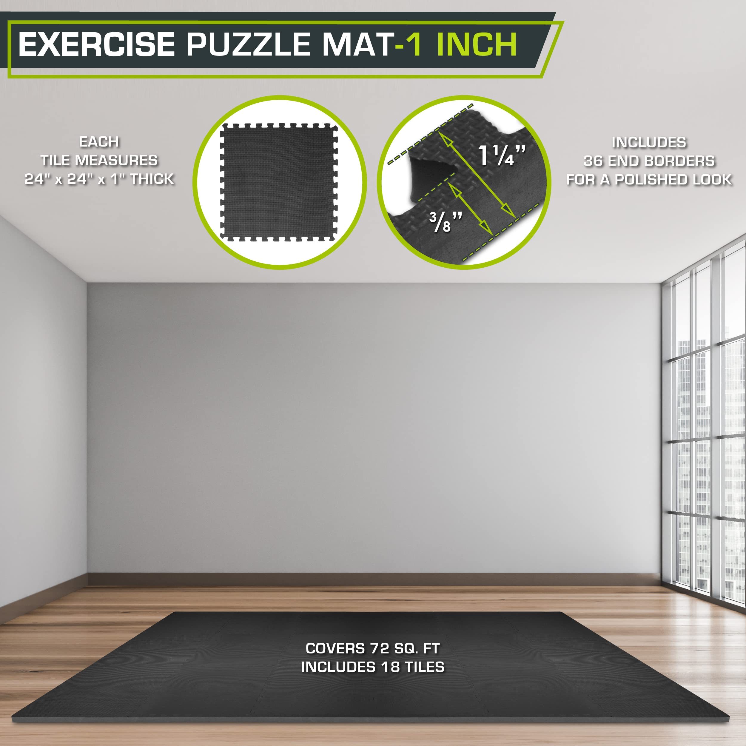 ProsourceFit Extra Thick Puzzle Exercise Mat 1”, EVA Foam Interlocking Tiles for Protective, Cushioned Workout Flooring for Home and Gym Equipment