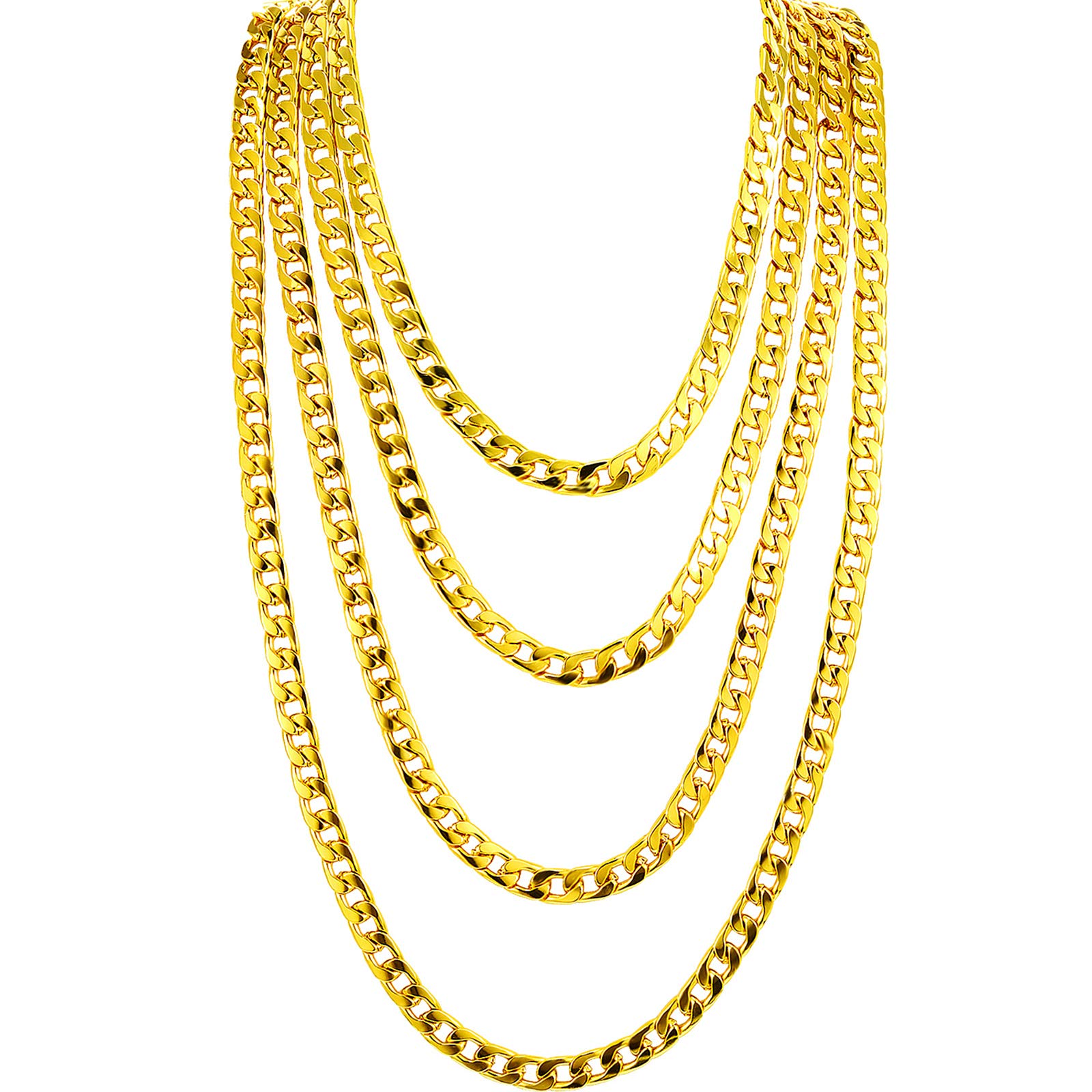 4 Pieces Hip Hop Rapper Faux Gold Chain Necklace Chunky Necklace Stainless Steel Chain for 80's, 90's Punk Style Hip Hop Chain Necklace, 8 MM 24 Inch Long