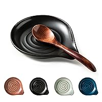 Spoon Rest, Porcelain Drip Tray for Multiple Utensils, Cooking&Large Spoon Holder for Stove Top, Modern Farmhouse Kitchen Decor Utensil Holder for Spoons, Ladles, Tongs&Spatula, Black