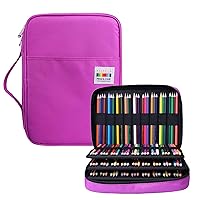 BOMKEE Pencil Case for Adults 220 Slots Colored Pencils Gel Pen Organizer Bag with Zipper for Artist Handy Glitter Gel Pens, Refills, Waterproof Coloring Holder Pencils Case(Purple)