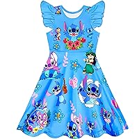 MOTHAF Girls Cartoon Costume Dress Little Kids Cute Character Ruffle Sleeve Summer Dress Party Gift Clothes Outfit