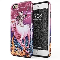 Compatible with iPhone 6 iPhone 6s Case Unicorn Cat Warrior Kitten Trippy Galaxy Space Kitty Caticorn Funny Cats Heavy Duty Shockproof Dual Layer Hard Shell + Silicone Protective Cover