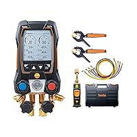 557s Kit I App Operated Digital Manifold, 2 x testo 115i Pipe Clamp Thermometer, 1 x testo 552i Micron Gauge, 4 x Hoses I for HVAC Systems – with Bluetooth