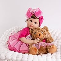 Lifelike Reborn Baby Doll,22 inch Realistic Reborn Baby Girl Dolls Supple Poseable Weighted Vinyl Reborn Dolls with Teddy Toy Gift for Kids Age 3+
