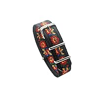 20mm Double Graphic Flowers Patter Black Nylon Watch Strap Polished Buckle NT056