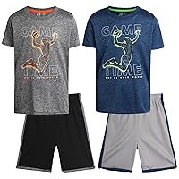 Boys' Active Shorts Set - 4 Piece Dry Fit Performance T-Shirt and Basketball Shorts (4-16)