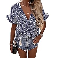 miduo Womens Fashion Summer Short Sleeve V Neck Daisy Embroidery Hollow Out Babydoll Top Blouses