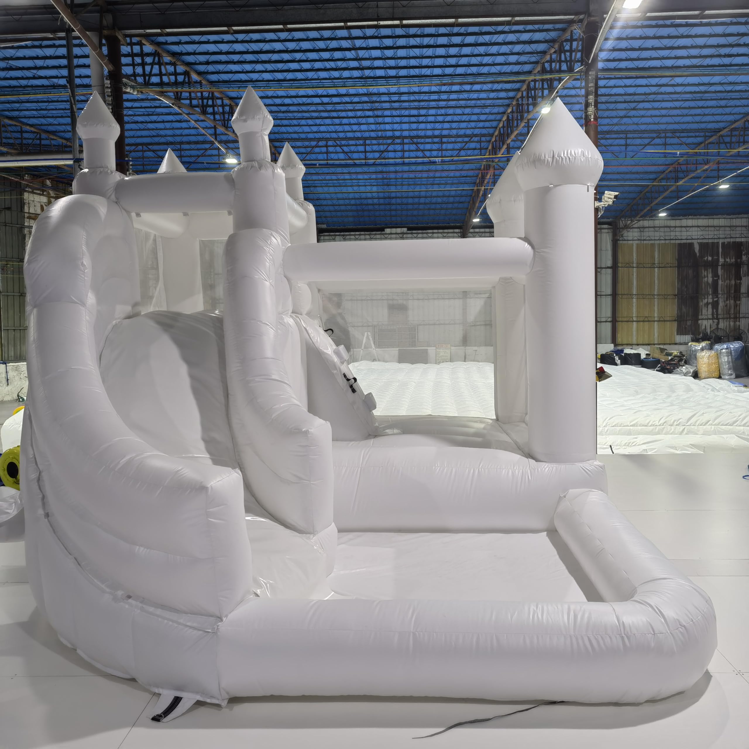 White Bounce House Castle PVC Inflatable with Slide Jumper Bouncy Castle with Blower White Jumper Bouncy Castle Wedding Decorations Jumping Bed for Kids(15FTX 11.5FTX10FT)