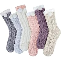 YSense 6 Pairs Womens Cozy Soft Fuzzy Socks - Fluffy Crew Slipper Socks