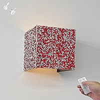 Remote Control Up and Down Lights Wall Sconce Battery Wall Hanging Lamp No Wiring Needed, Color Changing Dimmable, Smart Timer with Rhinestones for Home Decor Gallery DIY, Square Red