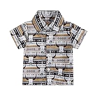 Western Baby Boy Clothes Cow Print Short Sleeve Button Down Shirt Lapel Neck T-Shirt Toddler Cowboy Summer Tops