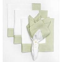Solino Home Linen Cloth Napkins – 20 x 20 Inch Dinner Napkins Set of 4 – 100% Pure Linen Sage Green and White Napkins – Washable Napkins for Spring, Mother's Day, Father's Day, Summer – Contempo