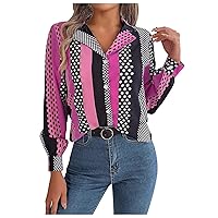Women's Spring Shirts 2024 Autumn and Winter Casual All-Match Contrasting Color Striped Suit Collar Shirt, S-XL