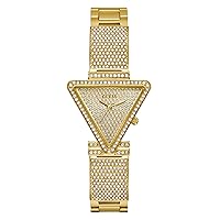 GUESS Ladies 34mm Watch - Black Strap Champagne Dial Gold Tone Case