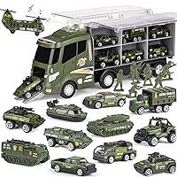 18 Pcs Military Truck with Army Men Toy Set for Boys, Mini Die-cast Battle Car in Transport Carrier Truck Playset, Army Toy Vehicle for Boy Girl Kid Toddler 8-12 Year Old Birthday Gift Party Favor