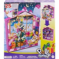 Polly Pocket Advent Calendar with 2 Dolls, Dollhouse Frame, Furniture & Accessories, 25 Surprises, Holiday Theme