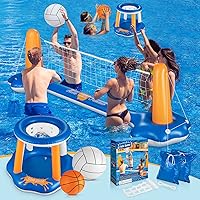 Pool Volleyball Set & Basketball Hoop - 125'' Larger Pool Volleyball Net for Inground Includes 2 Balls & 2 Weight Bags, Pool Toys Game for Kids Teens and Adults - Volleyball Court (125”x38”x30”)