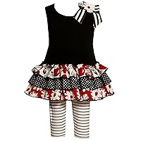 Bonnie Jean Girls 2-6x Knit Bodice 3 Tier Mixed Print Skirt and Stripe Capri, Black, 2T - 4T