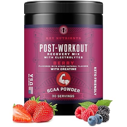 KEY NUTRIENTS Post Workout Electrolytes BCAA Powder - Post Workout Recovery Drink + Electrolytes Powder - Muscle Recovery & Muscle Builder for Men & Women - Creatine Workout Supplement for Men