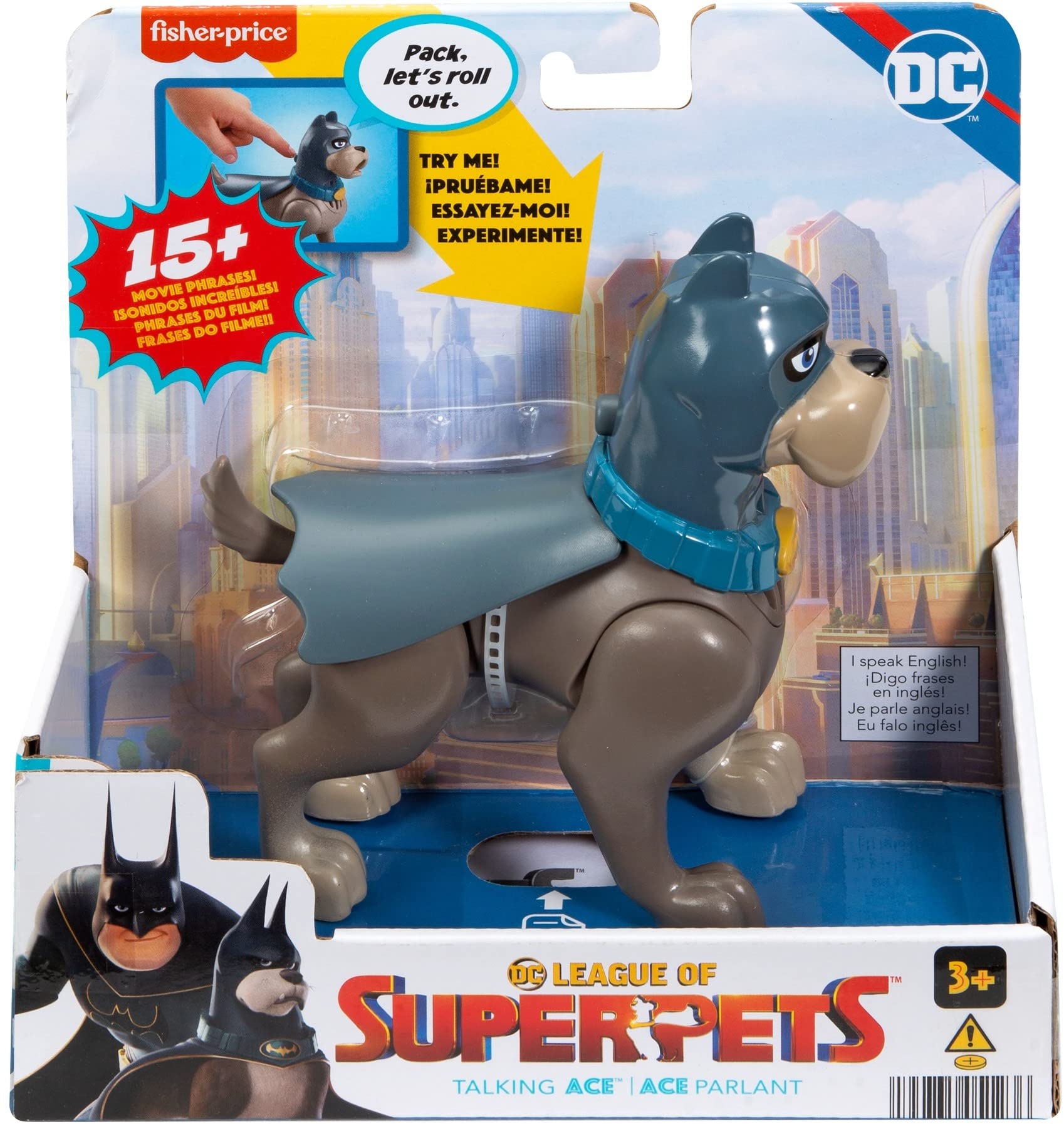 Fisher-Price DC League of Super-Pets Toy Talking Ace Poseable Figure with Sounds and Phrases for Preschool Kids Ages 3+ Years