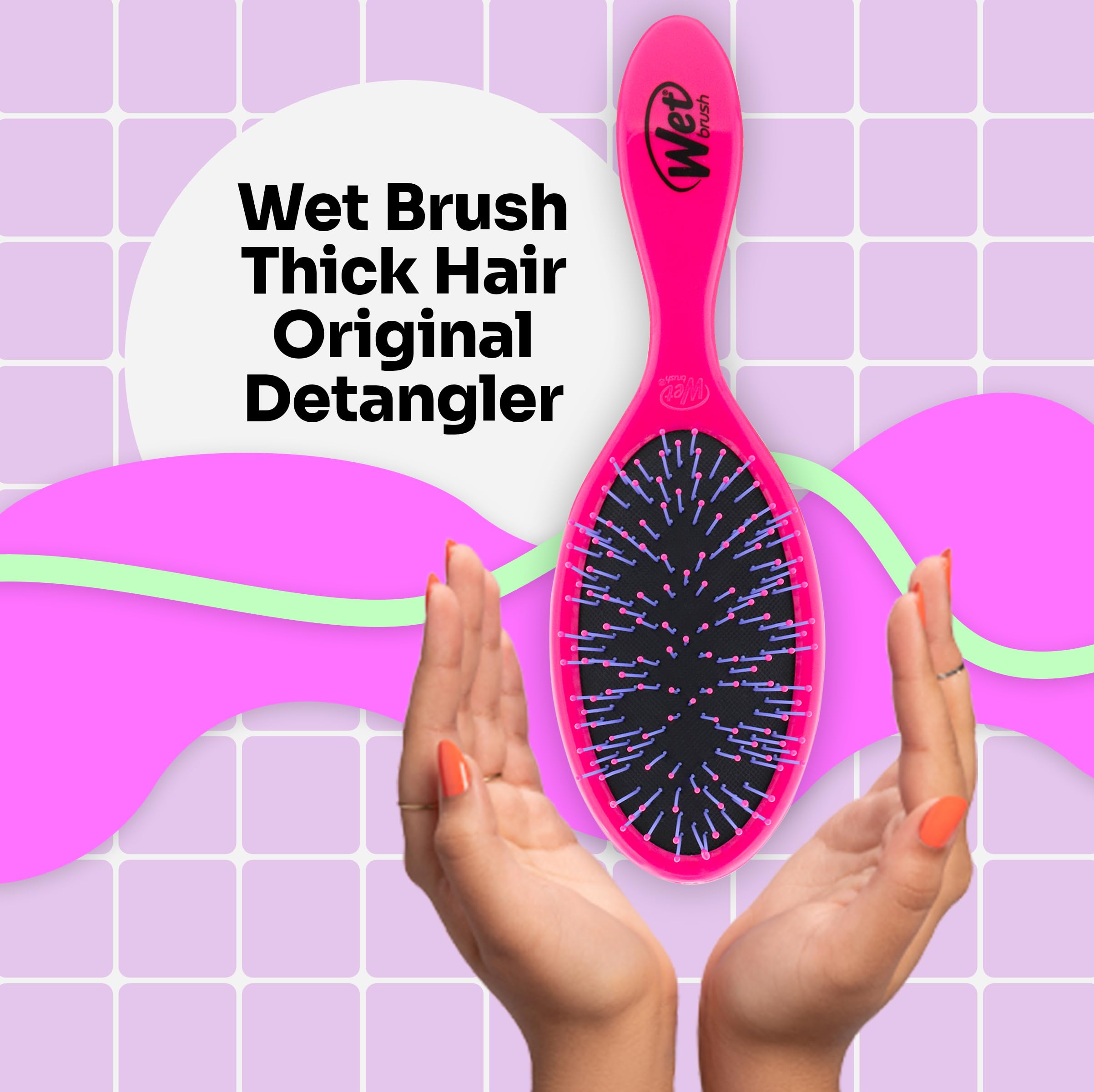 Wet Brush Thick Hair Detangling Brush, Pink - Detangler Brush with Soft & Flexible Bristles in a Unique Cluster Pattern - Tangle-Free Brush - For Thick, Curly, & Coarse Hair - For Women & Men