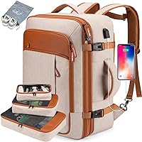 Lumesner Carry on Backpack, Extra Large 40L Flight Approved Travel Backpack for Men & Women,Expandable Large Suitcase Backpacks With 4 Packing Cubes,Water Resistant Luggage Daypack Weekender Bag,Beige