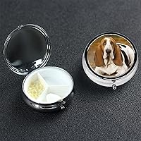 Round Pill Box Pill Case Weekly Pill Organizer with 3 Compartments Basset Hound Pillbox Small Pill Container Portable Vitamin Holder Boxes for Supplements Medicine Organizer for Pill