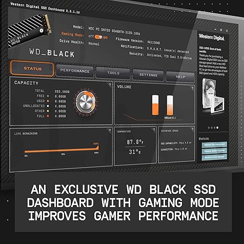 WD_BLACK 1TB SN750 NVMe Internal Gaming SSD Solid State Drive with Heatsink - Gen3 PCIe, M.2 2280, 3D NAND, Up to 3,470 MB/s - WDS100T3XHC