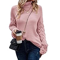 PRETTYGARDEN Womens 2024 Fall Fashion Pullover Sweaters Turtleneck Long Sleeve Cable Knit Sweater Casual Chunky Jumper Tops
