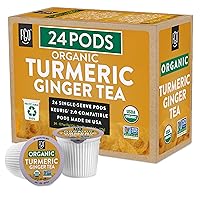 Organic Turmeric Ginger Tea K-Cup Pods, 24 Pods by FGO - Keurig Compatible - Naturally Caffeine-Free Herbal Tea, Premium Green Tea is USDA Organic, Non-GMO, & Recyclable