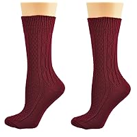 Women's Classic Cable Knit Acrylic Crew Winter Socks-Soft,Warm & Breathable with 2 Pairs Perfect for Daily Wear