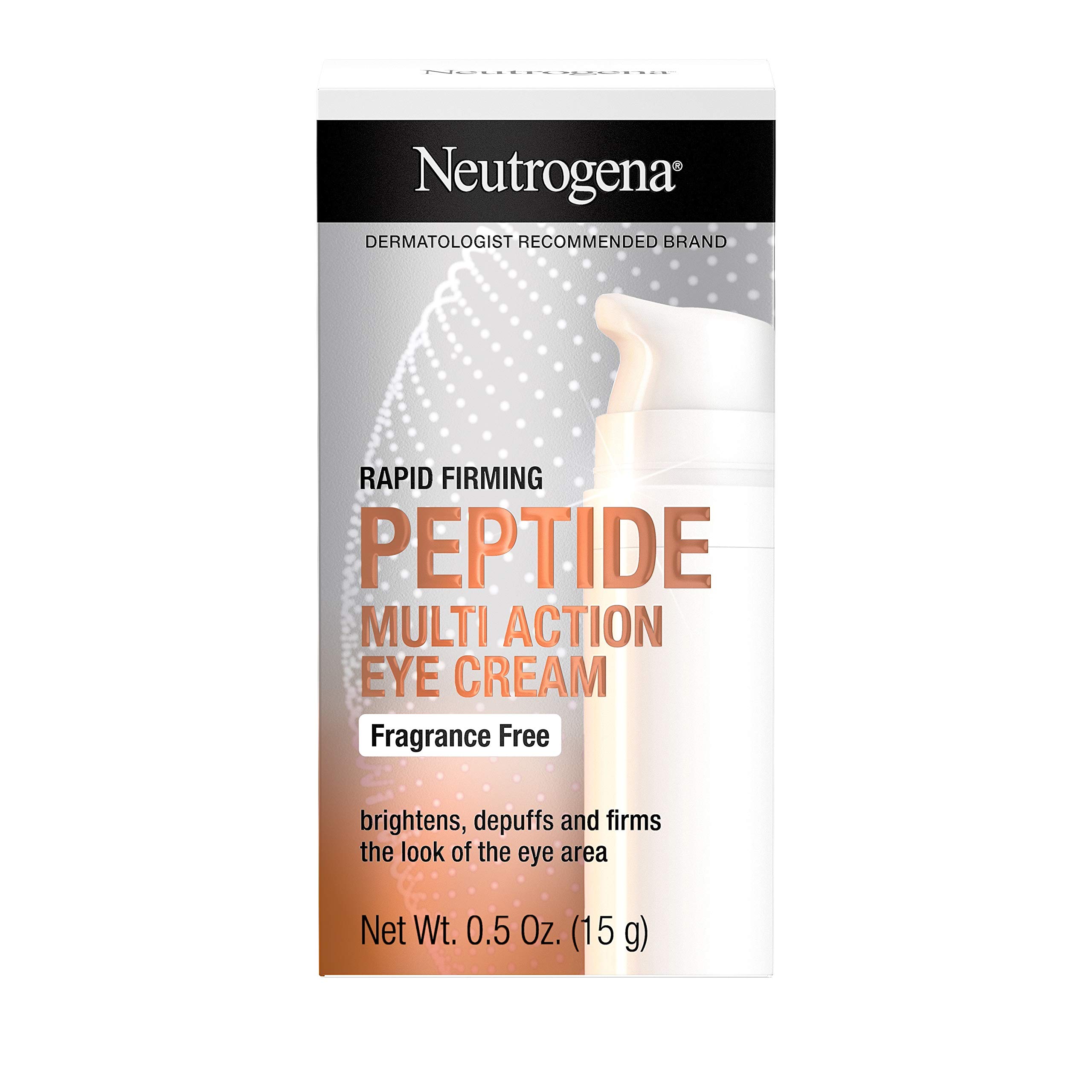 Neutrogena Rapid Firming Peptide Multi Action Depuffing & Brightening Eye Cream, Hydrating & Fragrance-Free Eye Firming Cream to visibly Reduce Fine Lines & Puffiness, 0.5 fl. oz (Pack of 4)