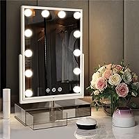 NeuType Makeup Mirror with Lights, Vanity Mirror with Lights, Makeup Vanity Mirror with 12 Dimmable Lights, Hollywood Mirror, 5X Magnification, 3 Colors Modes, Smart Touch Control, 360°Rotation