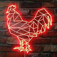Rooster Chicken Geometric Animal RGB Dynamic Glam LED Sign - Cut-to-Edge Shape - Smart 3D Wall Decoration - Multicolor Dynamic Lighting st06s22-fnd-i0020-c