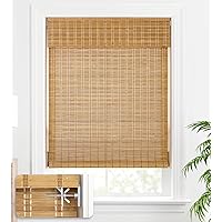 No Tools No Drill Bamboo Roller Shades, Cordless Bamboo Blinds, Light Filtering Bamboo Roll Up Blinds for Windows, Wood Window Blinds - Actual Blinds Size: 29 1/5'' W x 72'' H, Brown206