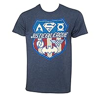 DC Comics Justice League Shield Faux Patch Men's Shirt, Large Heather Blue