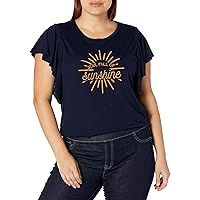 Jessica Simpson Women's Yara Cutie Ruffle Sleeve Graphic Tee Shirt