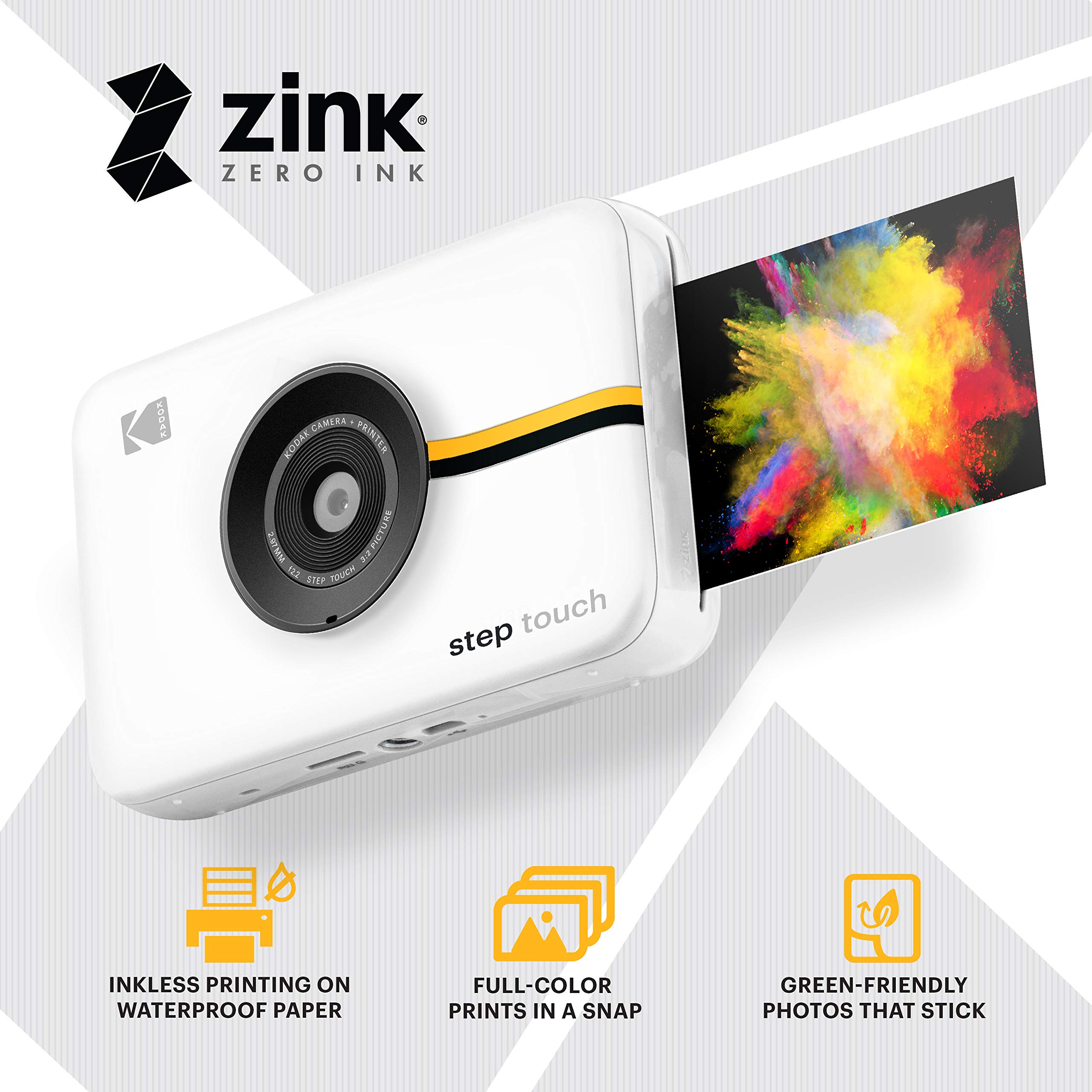 Kodak Step Touch | 13MP Digital Camera & Instant Printer with 3.5 LCD Touchscreen Display, 1080p HD Video - Editing Suite, Bluetooth & Zink Zero Ink Technology | White