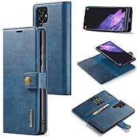 Luxury 2-in-1 Split Leather Detachable Wallet Magnetic Phone Case for Samsung Galaxy S22 S21 S20 Ultra Plus FE Note 20, Card Holder Stand Cover(Blue,Note 20)