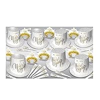 Beistle White & Gold 2024 New Year's Eve Assortment For 50 People NYE Party Supplies, Photo Booth Props, Hats, Tiaras, Horns, Made In USA Since 1900, One Size