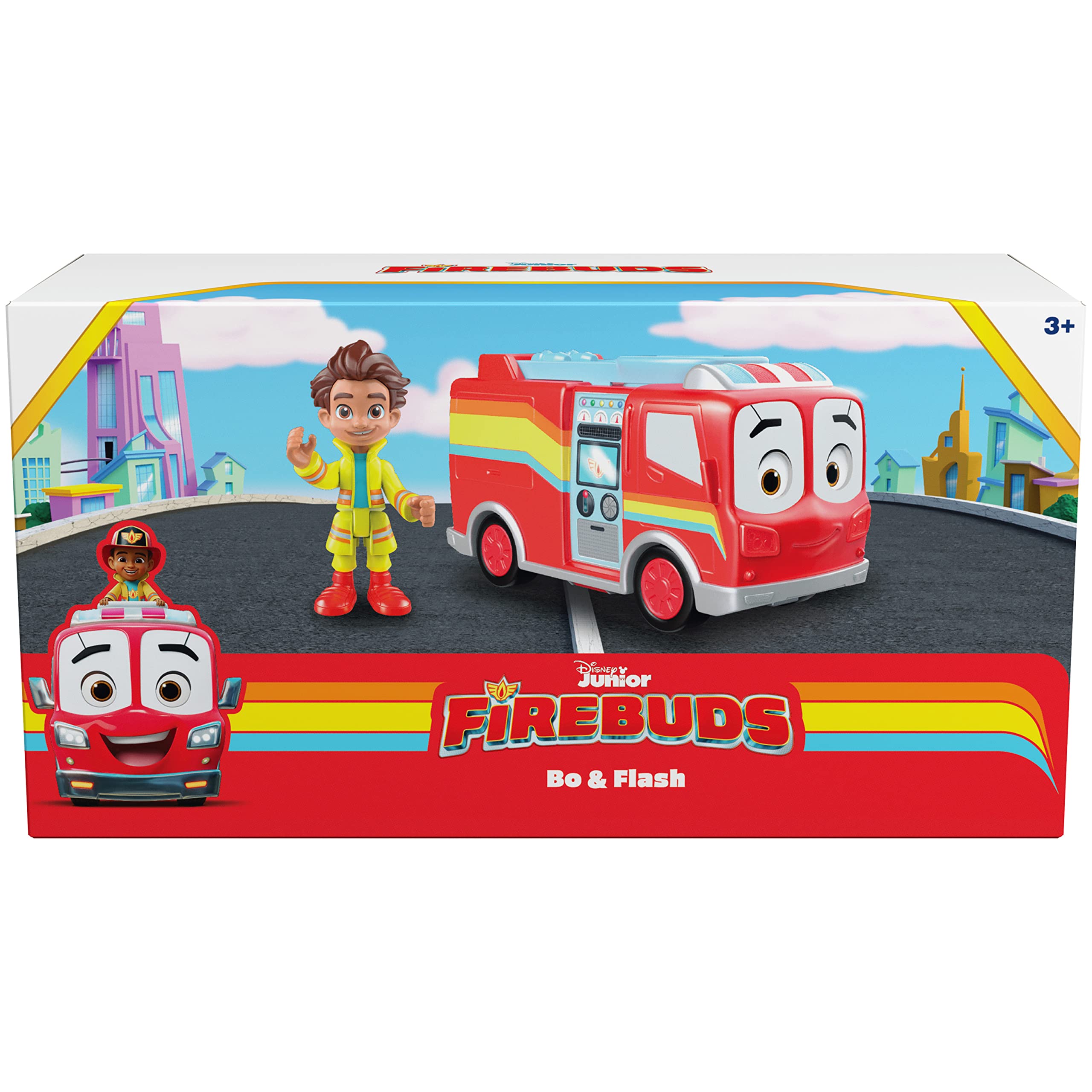 Disney Junior Firebuds, Bo and Flash, Action Figure and Fire Truck Vehicle with Interactive Eye Movement, Kids Toys for Boys and Girls Ages 3 and up!